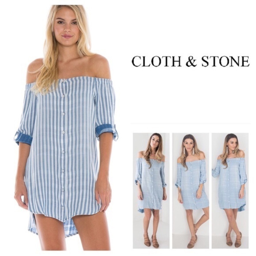 Cloth & Stone Off The Shoulder Dress Striped PXS